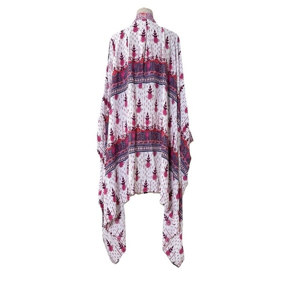 #67 Anthropologie Cream Kimono with Pink and Blue Floral Print - Picture 5 of 14